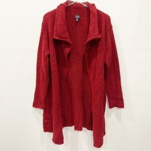 Eileen Fisher Chunky Knit Open Front Cardigan Sweater Coat Wool Knit Medium Red
